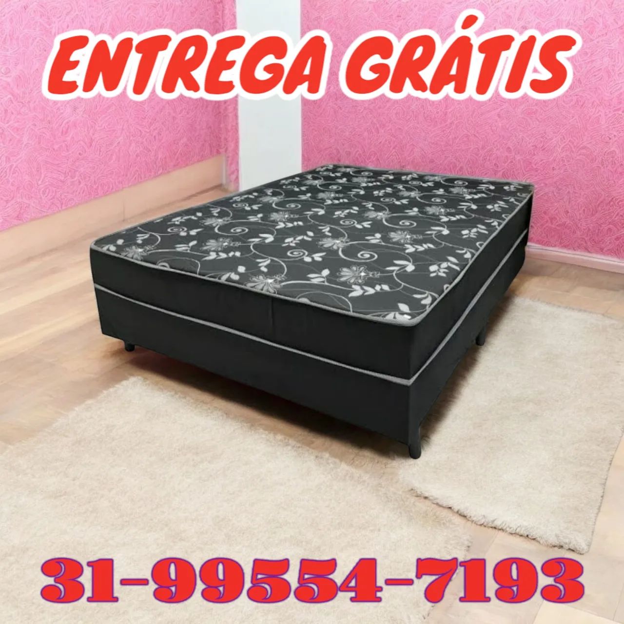 CAMA BOX CASAL COMPLETA / COLCHÃO 10CM DE ESPUMA D33 