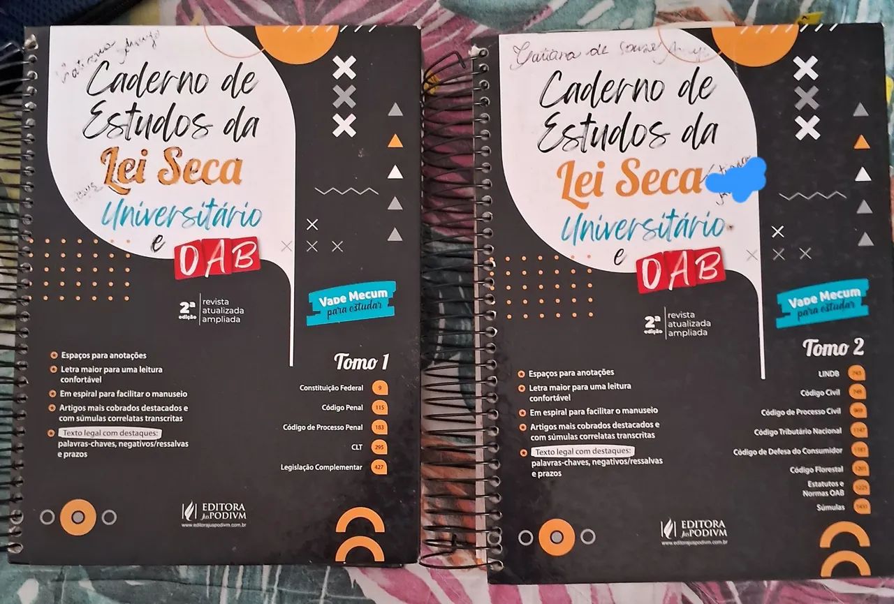 Cadernos de lei seca Tomos 1 e 2