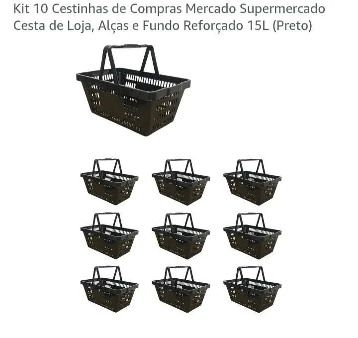 Kit 10 Cestinhas de Compras Mercado Supermercado 15L