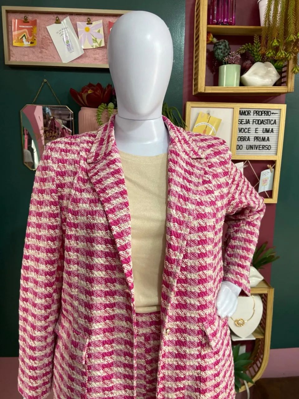 Conjunto plus size de tweed pink 44/46