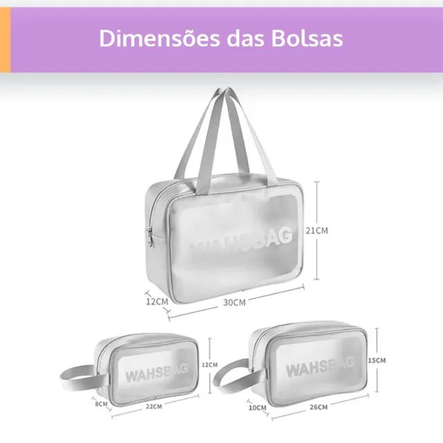 Bolsas Necessaire Branca para Viagem, Academia, Maternidade e Uso Diário - Kit com 3 - Foto 3