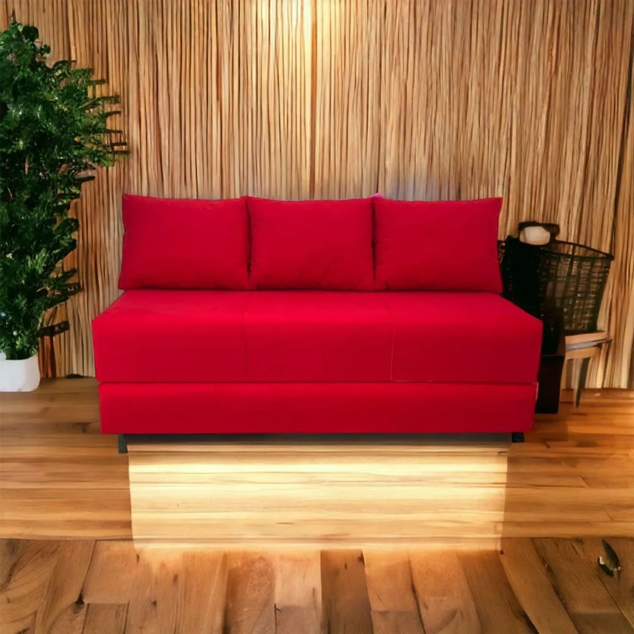 Sofá Vermelho peça de três lugares e cama de casal tudo junto novos
