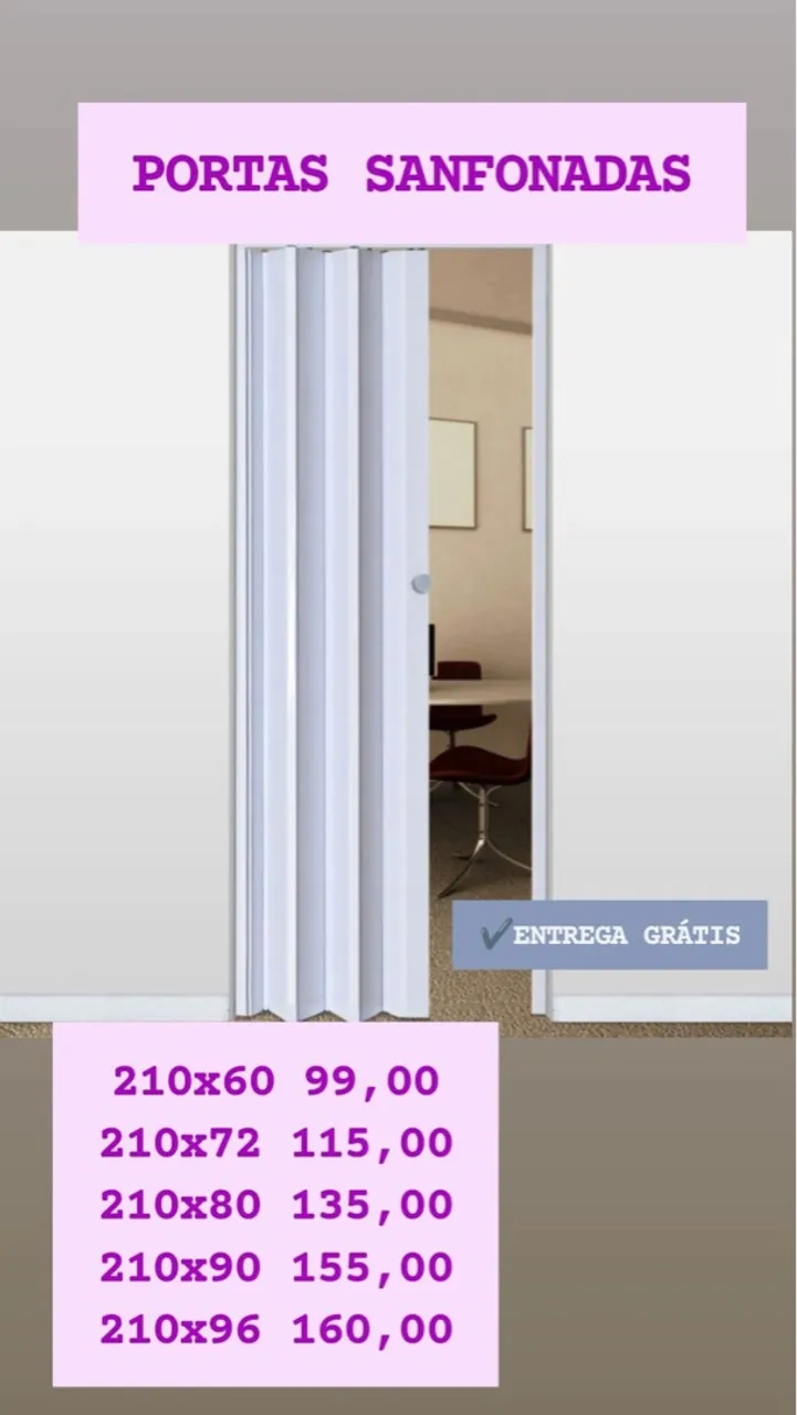 Portas Sanfonadas - Diversos tamanhos - Entrega grátis