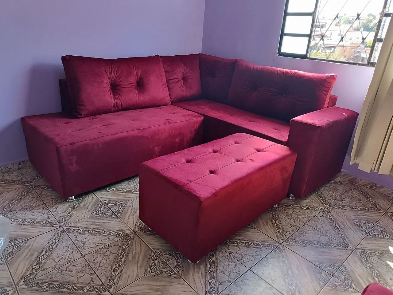 Sofá de Canto em Suede Vermelho - Novo! - Foto 5
