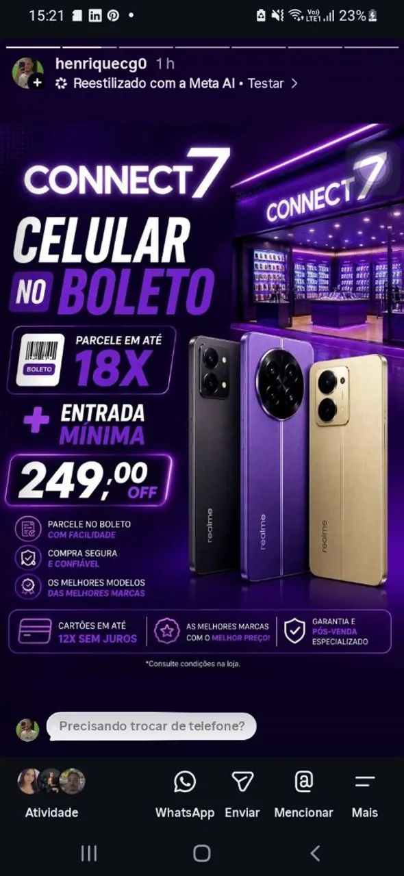 Telefone no boleto em 18x