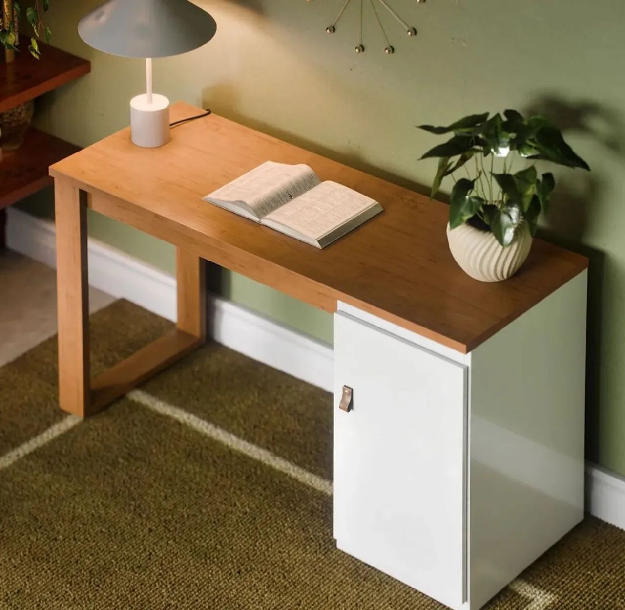 Mesa de Escritório Branca e Mel