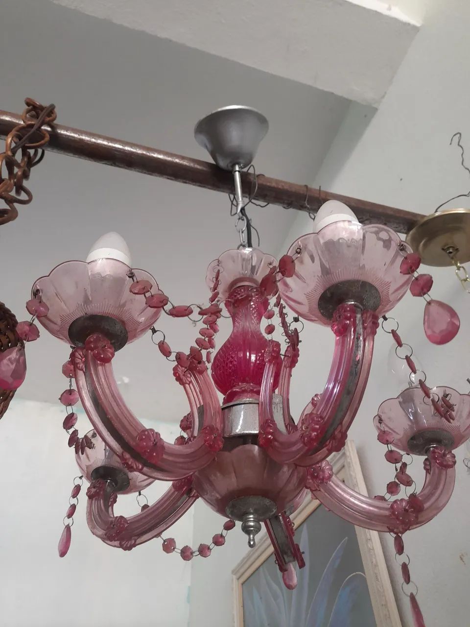 Lustre acrílico e vidro rosa - Foto 2