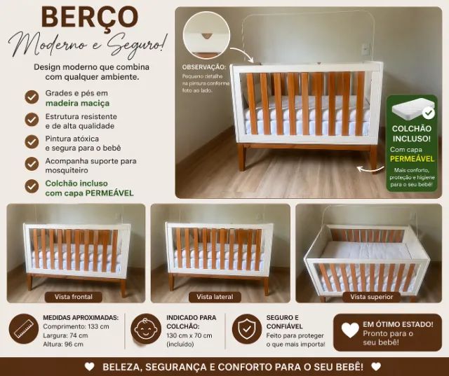 BERÇO COMPLETO EM ÓTIMO ESTADO - PRONTO PARA USO!