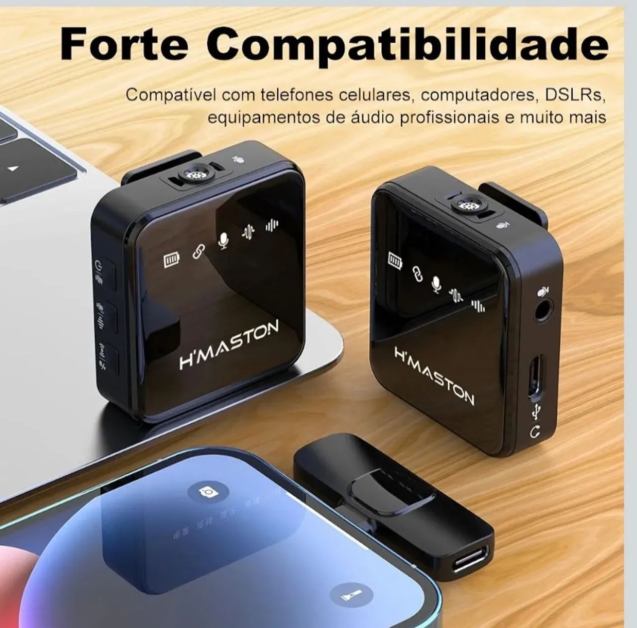 Microfone Lapela Sem Fio Tipo-C Bluetooth Preto H'maston - Foto 3
