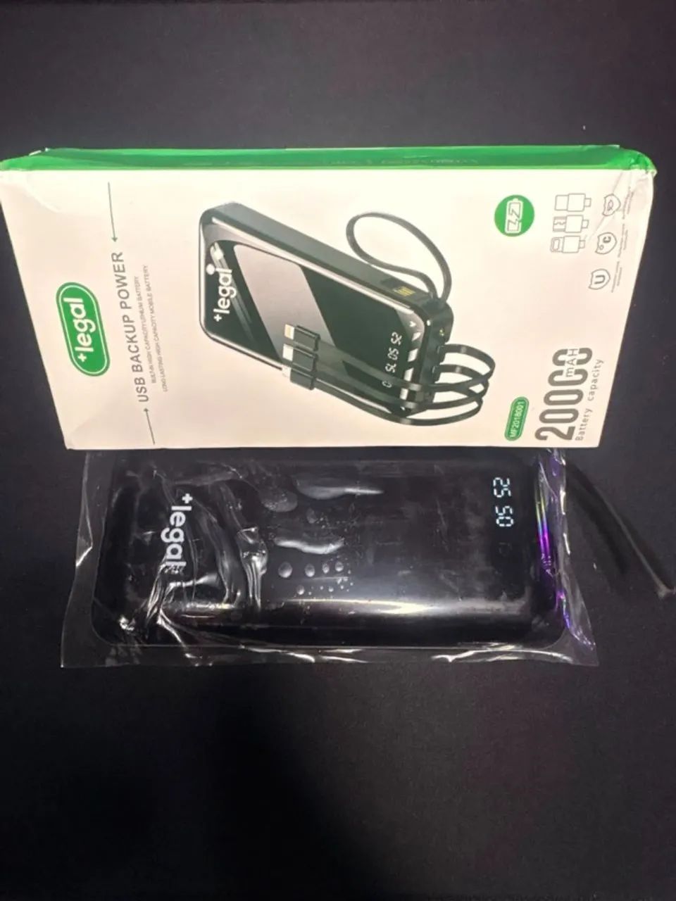 Power Bank 20.000mAh com Lanterna e Cabos Integrados