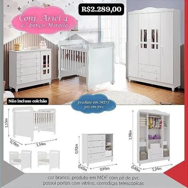 Quarto de bebê Ariel 4 portas completo
