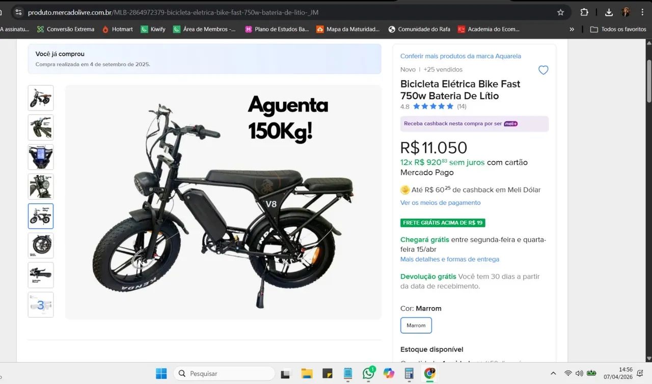 Bicicleta Elétrica V8 750w 5 marchas - Foto 2