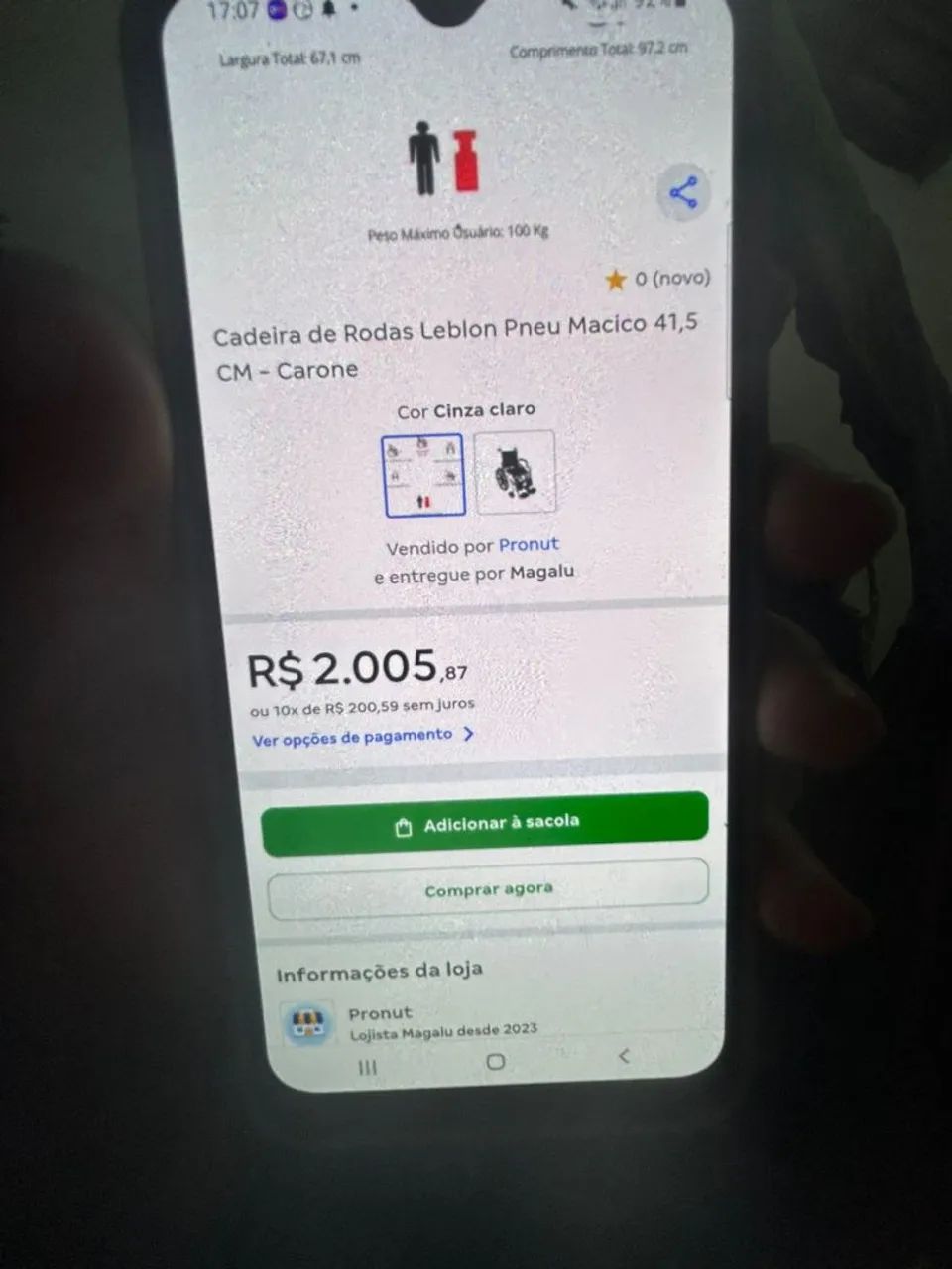 Cadeira De Rodas Leblon Pneu Macico 41,5 Cm - Carone Cor - Foto 5