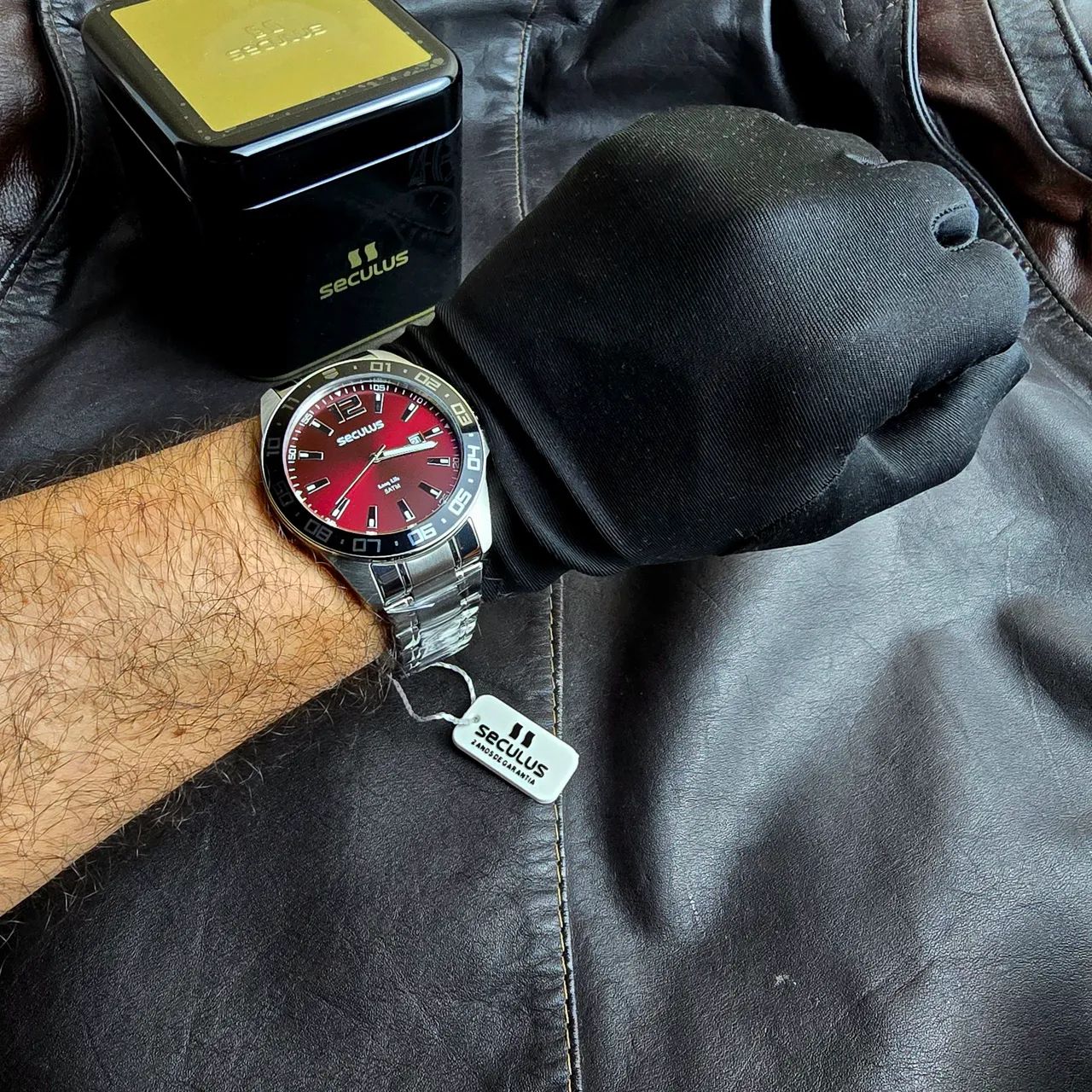 Relógio Seculus Long Life 45mm Prata vermelho  - Foto 5