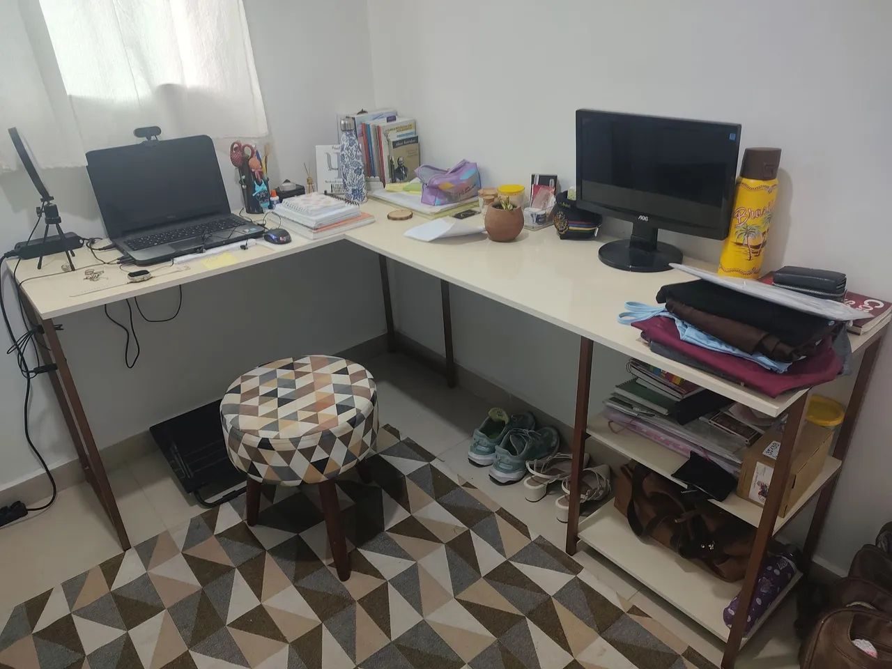 Mesa em L - Estilo industrial (bronze + off white) - Foto 4