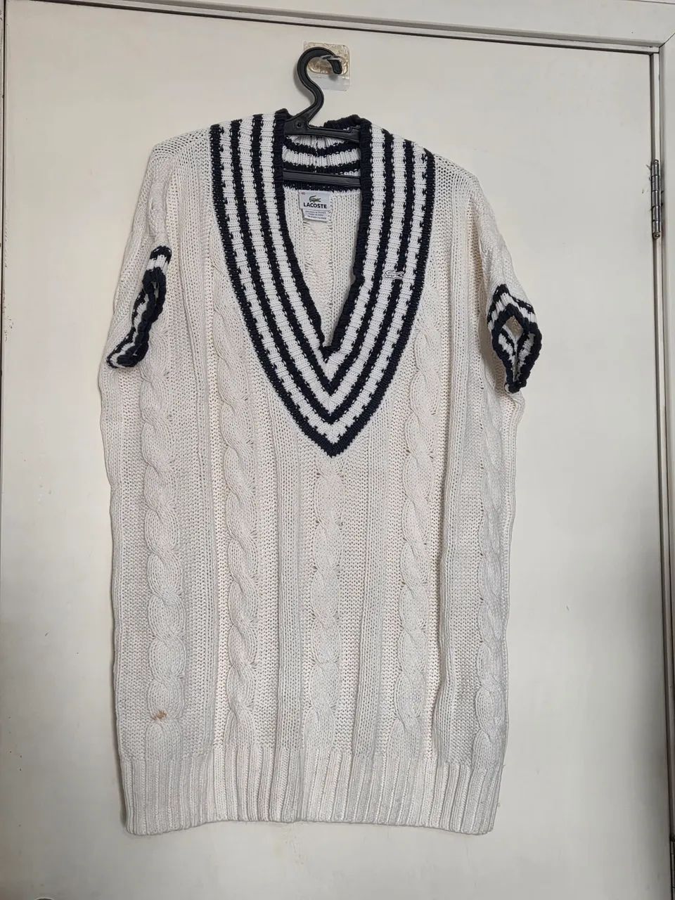 Suéter de lã Lacoste, branco com azul marinho