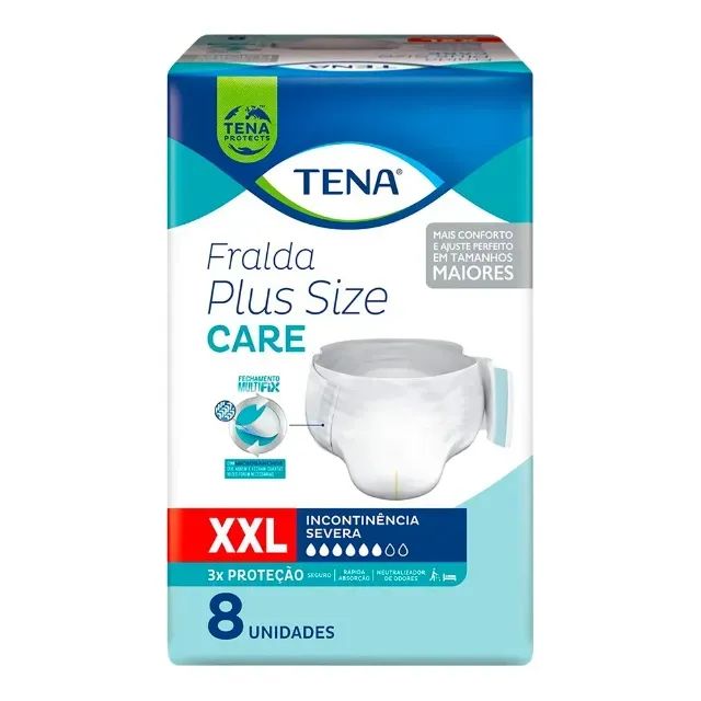 Fralda Geriátrica Tena Plus Size Care XXL 8 Unidade