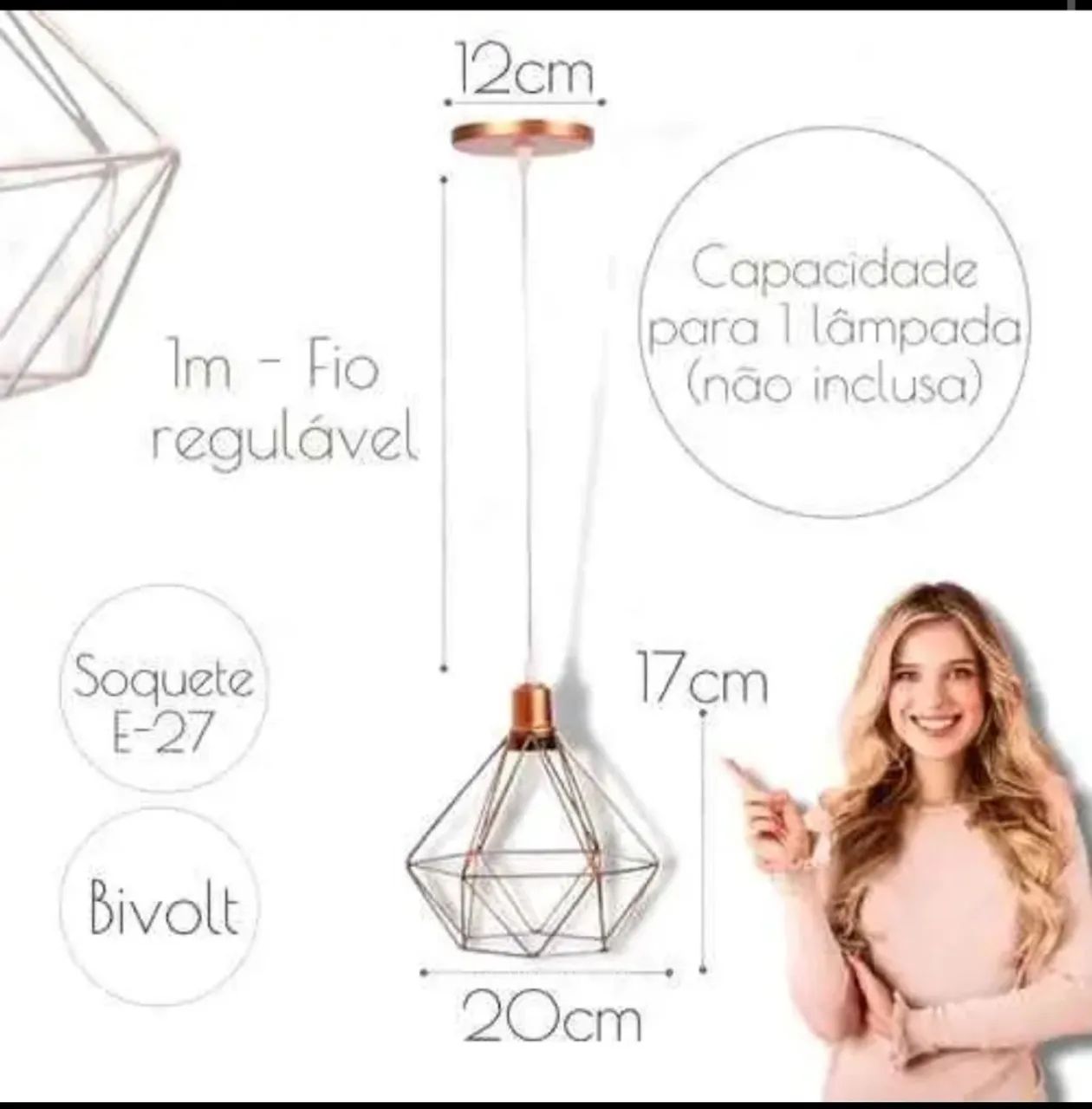 Kit 3 Lustre - modelo diamante  - Foto 5