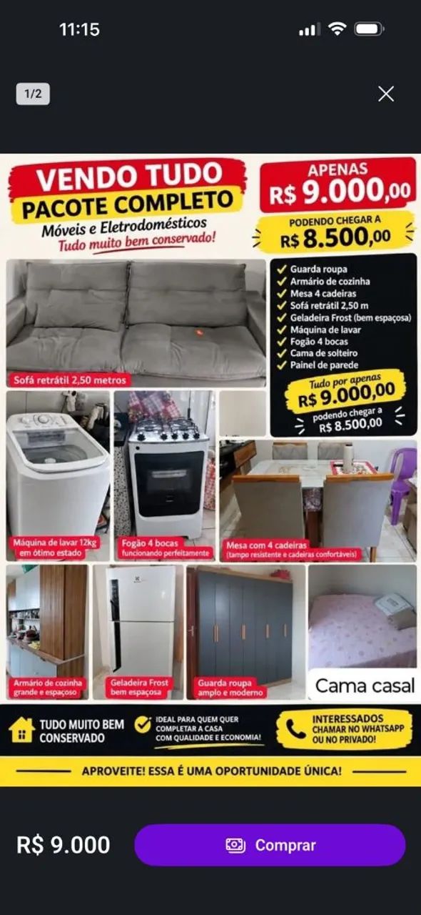 Vendendo todos os móveis motivo mudança 