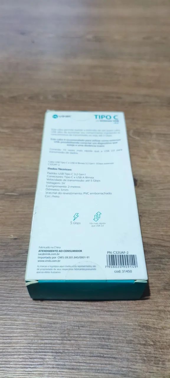 Cabo Extensor Usb Tipo C Para Usb-a Fêmea Vinik 2m Preto - Foto 5