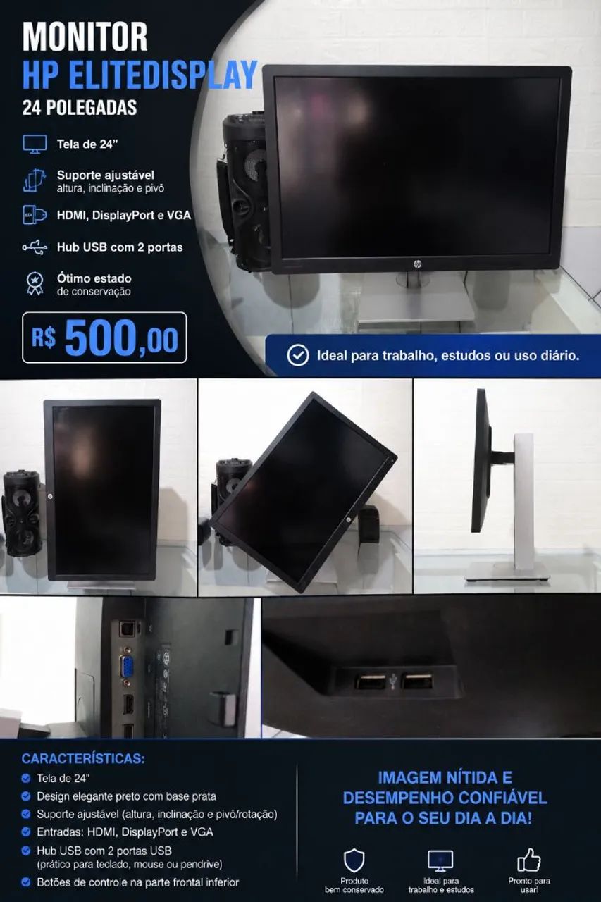 Monitor IPS 24" com base giratória