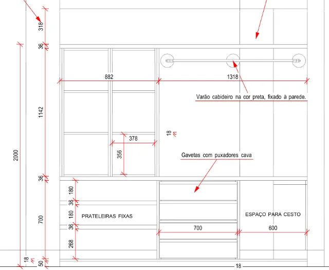 Closet Aberto com Nichos, Gavetas, Cabideiro e com Bancada Home Office em MDF Branco  - Foto 4