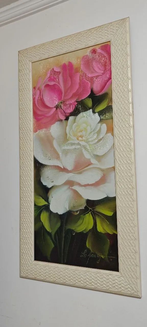 Quadro flores com moldura branca - Foto 2