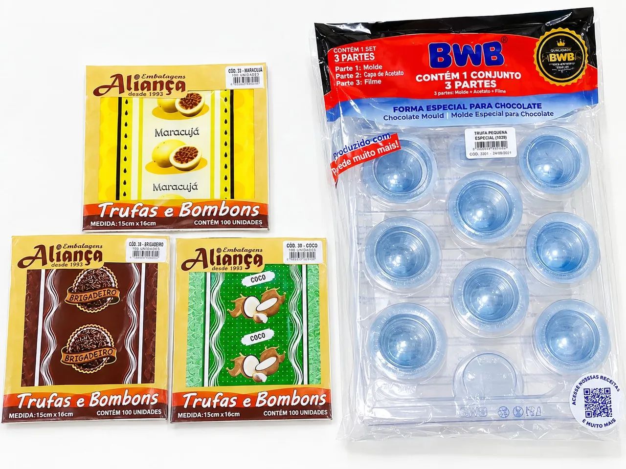 Forma de trufa 45g, mais embalagem.