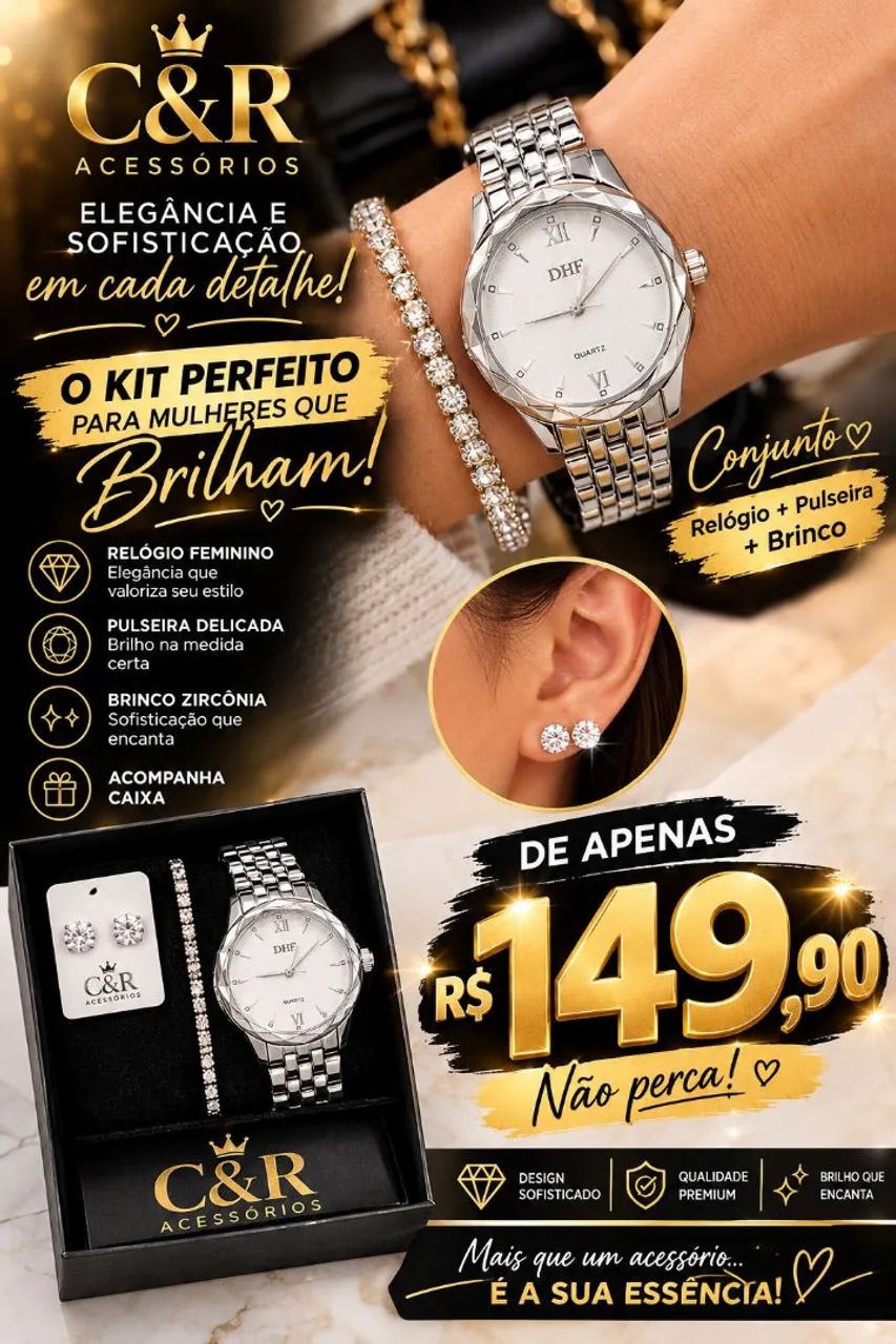 Relógio+pulseira+brinco 149