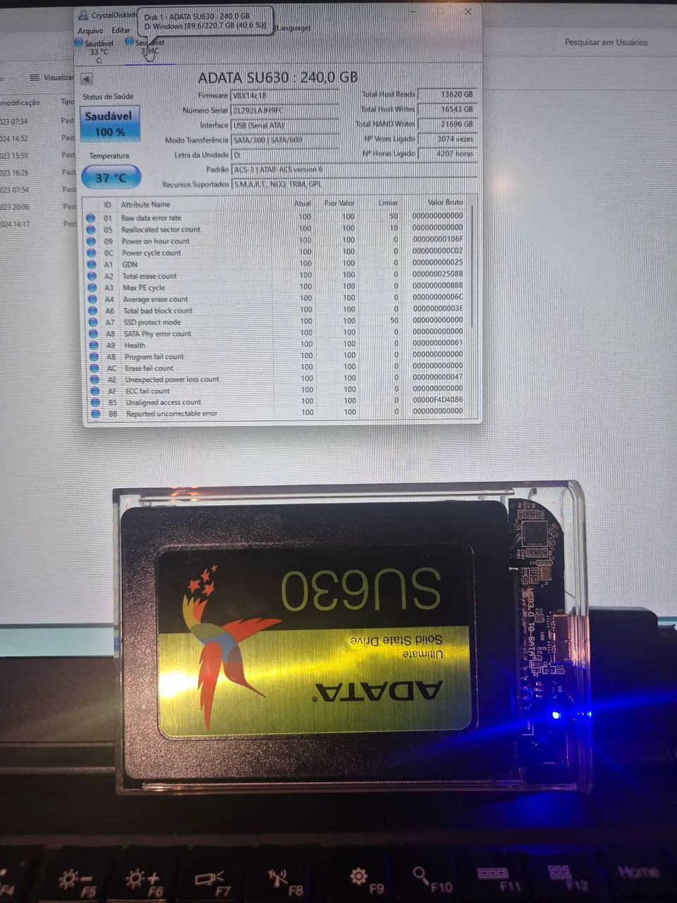 Ssd Adata  256 saude 100% - Foto 3