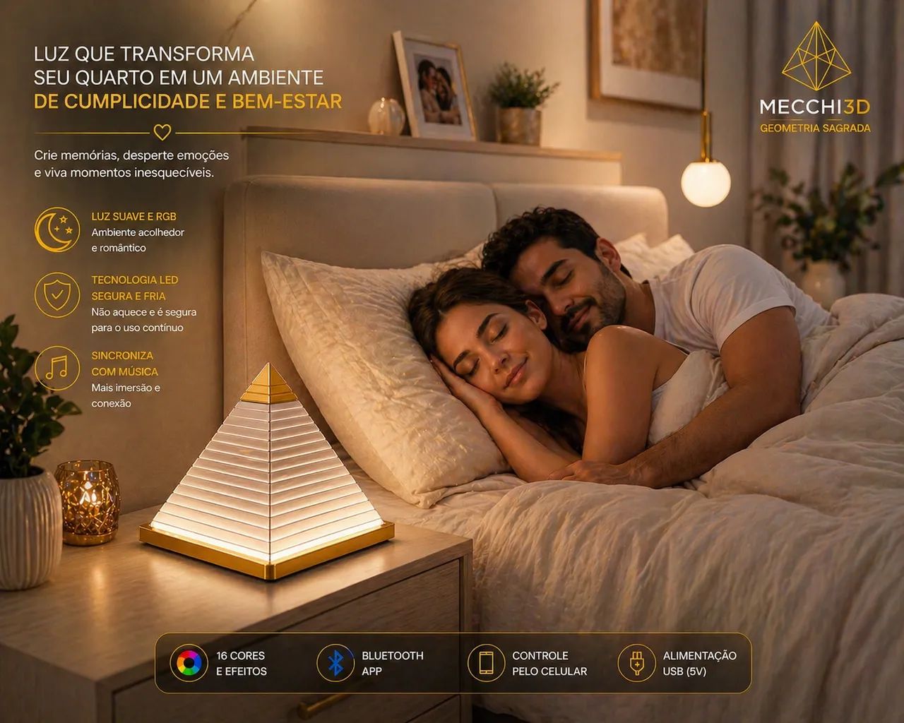 Pirâmide Decorativa com LED RGB Bluetooth | Geometria Sagrada - Foto 3
