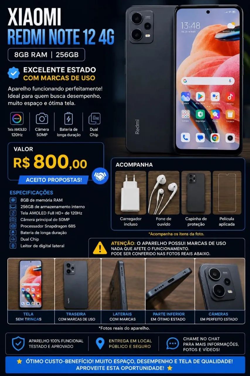 Xiaomi Redmi Note 12 4G - 8GB RAM | 256GB - Excelente Estado