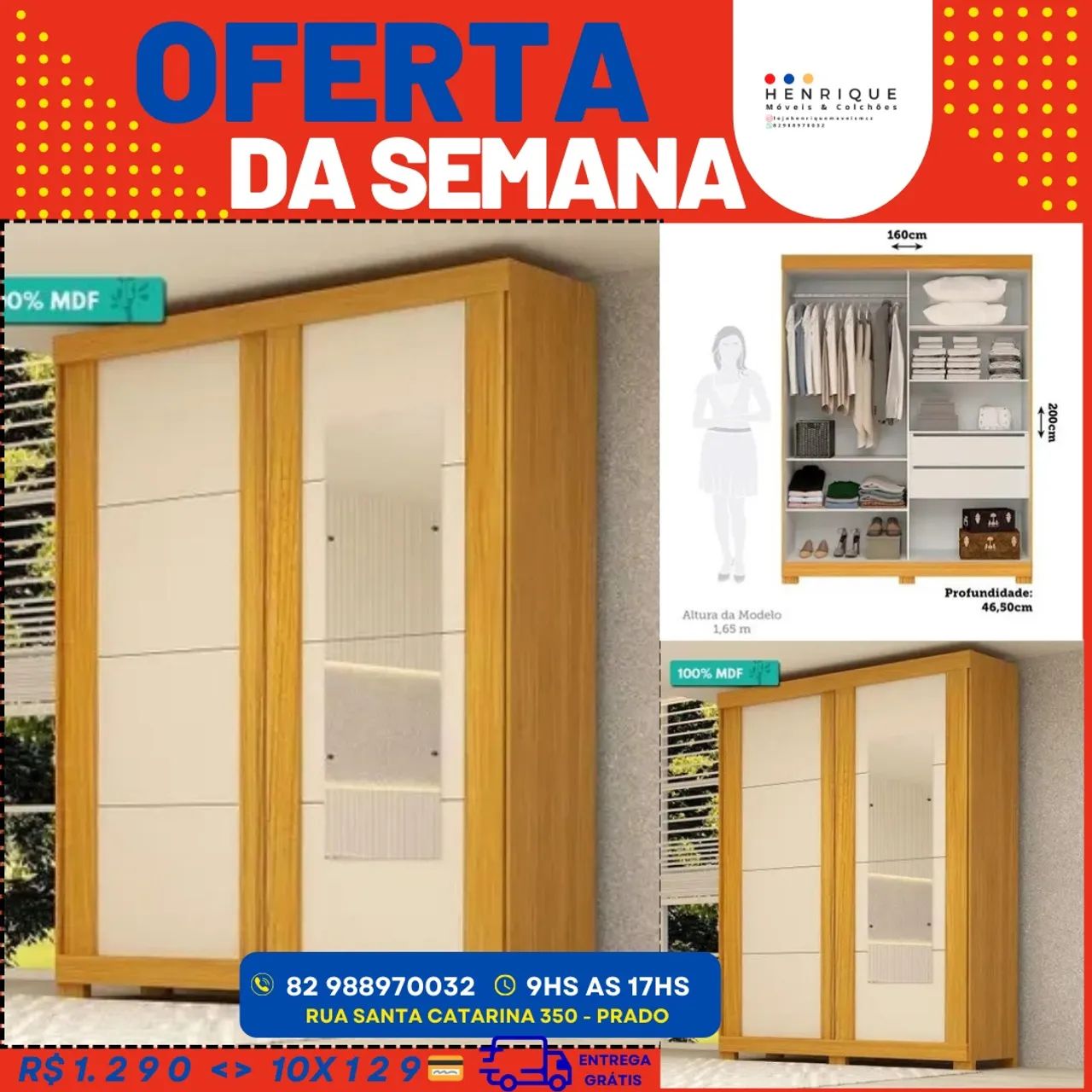 Roupeiro com Espelho 100% MDF