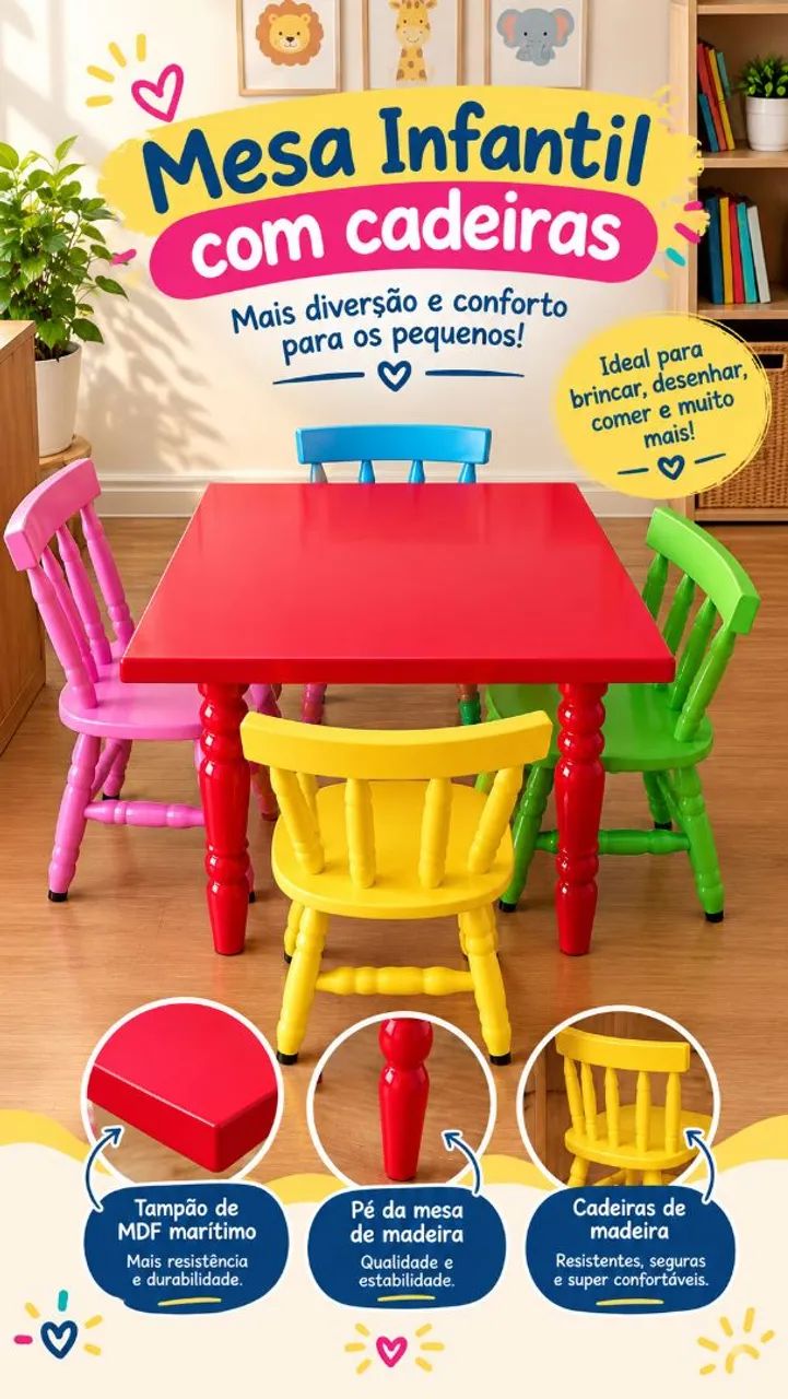 Mesa infantil colorida 