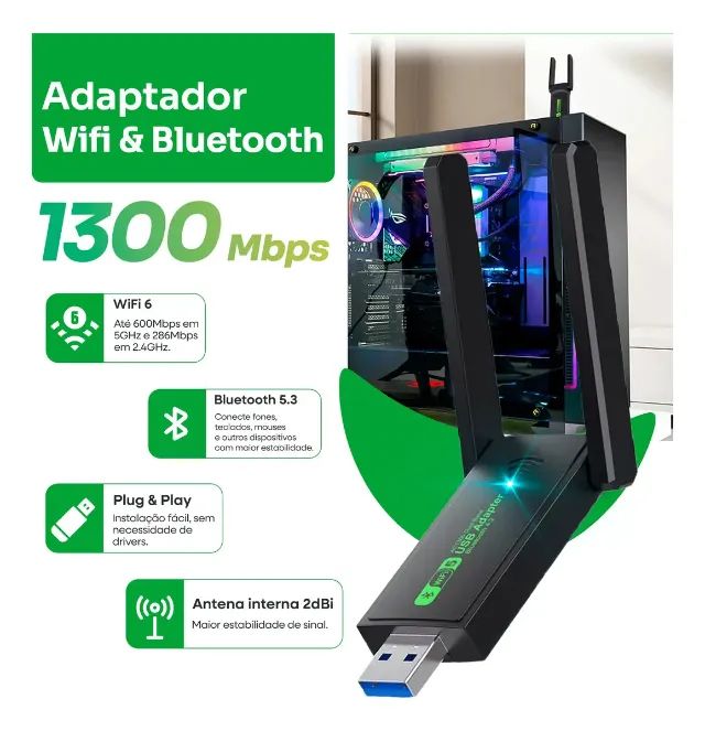 Adaptador USB Wi-Fi 6 +Dual Band 2.4, 5 Ghz + Bluetooth 5.3 FENVI - Aceito Cartão/Pix - Foto 3