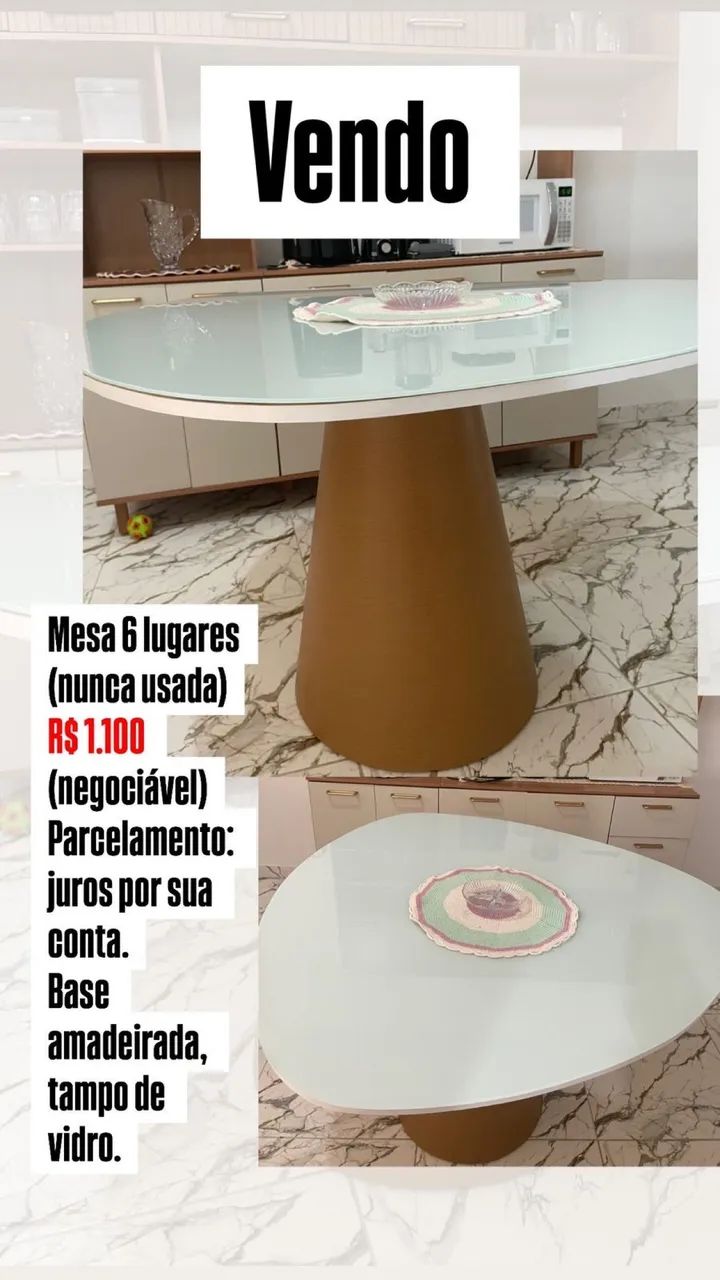 Mesa de jantar 6 lugares Tampo de vidro  - Foto 2