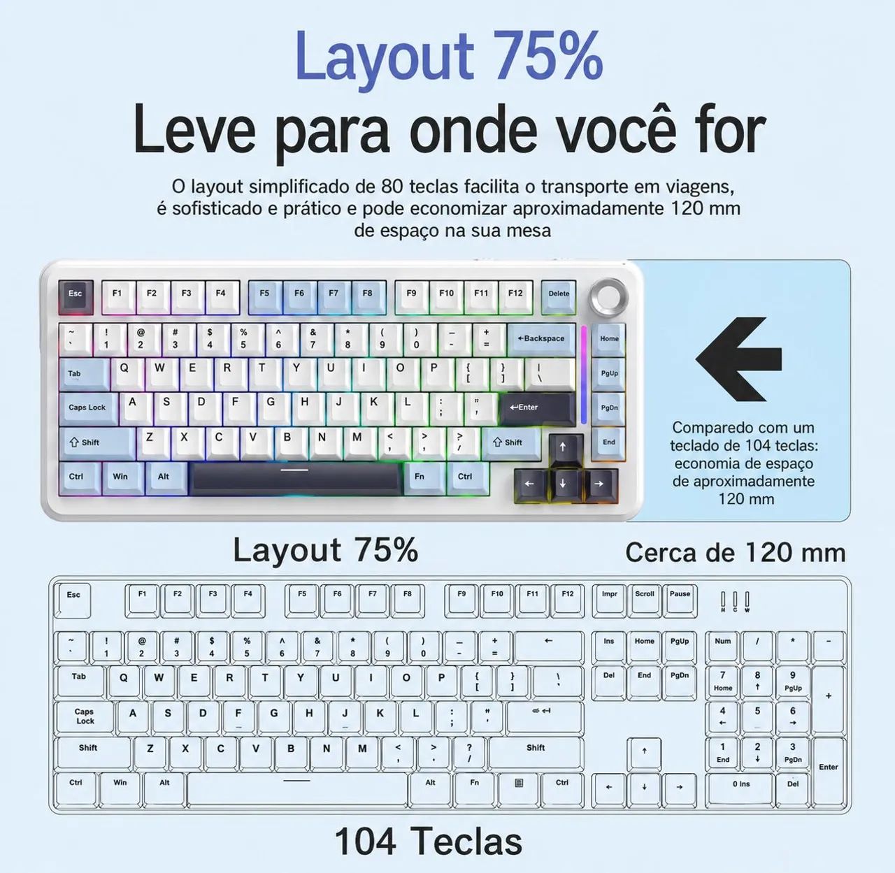 Teclado Mecânico Freewolf F75  - Foto 2