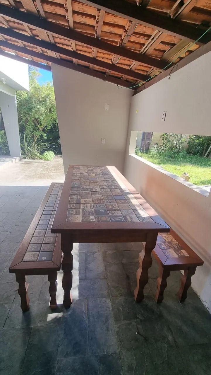 Mesa com bancos  Retangular de Madeira e Azulejo - Foto 3