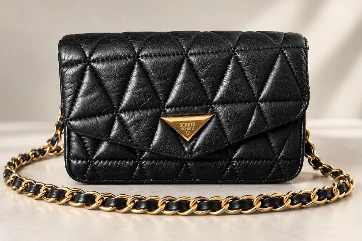 Bolsa Schutz Preta Matelassê com Corrente Dourada