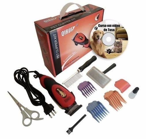 Maquina De Tosa Cães E Gatos Kit Aparador Completo Qirui