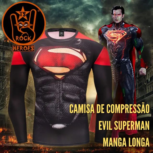 Camisa de Compressão Superman Red Manga Longa Rashguard Elastano