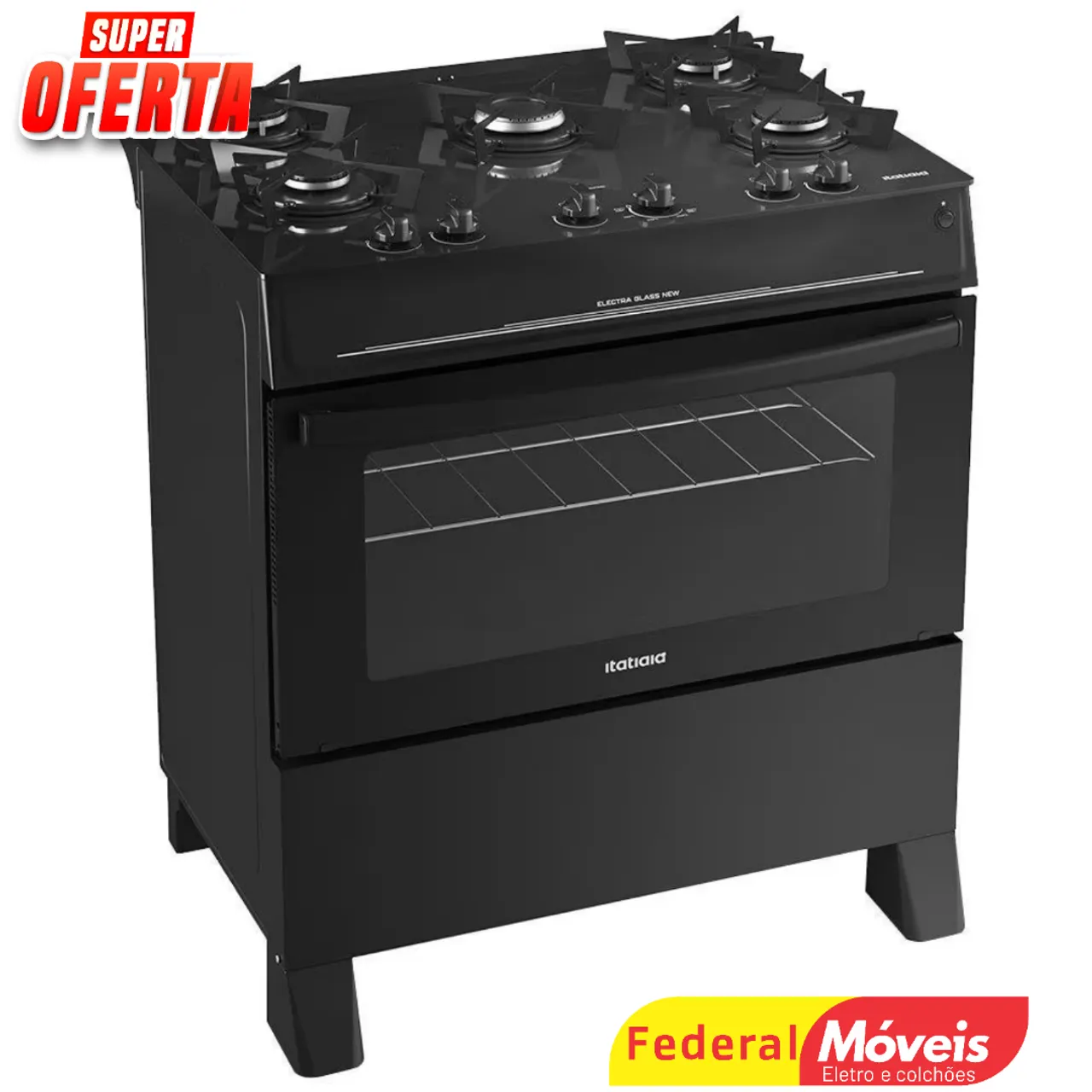 Fogão 5 bocas Itatiaia Automático Mesa de Vidro - Mega Promoção