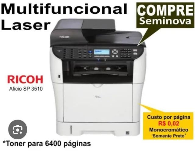Multifuncional impressora Ricoh Sp3510sf Duplex Adf Cor Branco lazer toner