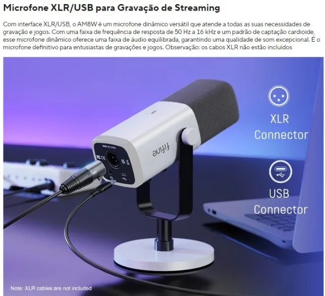 Microfone Fifine XLR AM8 Dinâmico Cardioide + Suporte Fifine Boom