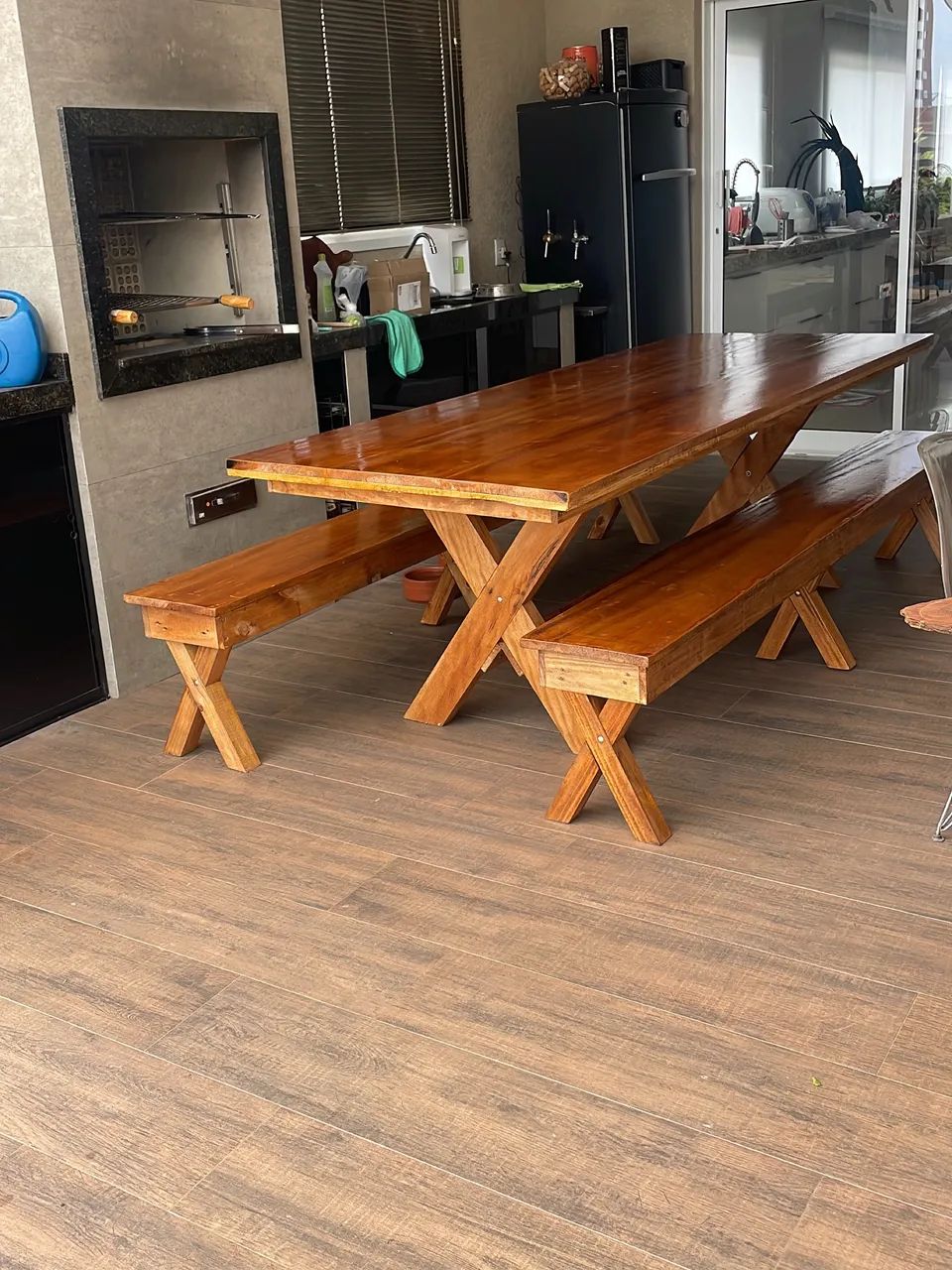 Solid wood rustic table with benches64315286012801125
