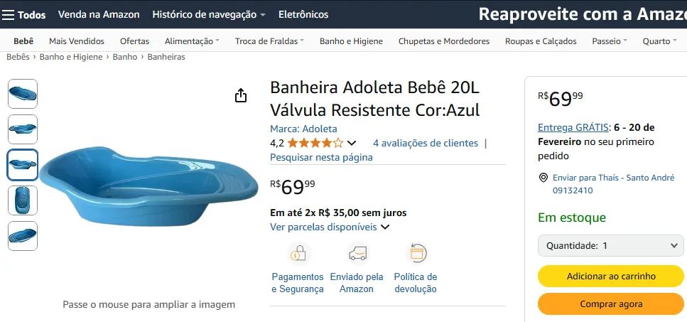 Banheira Adoleta Bebê 20L Válvula Resistente Cor:Azul - Foto 4
