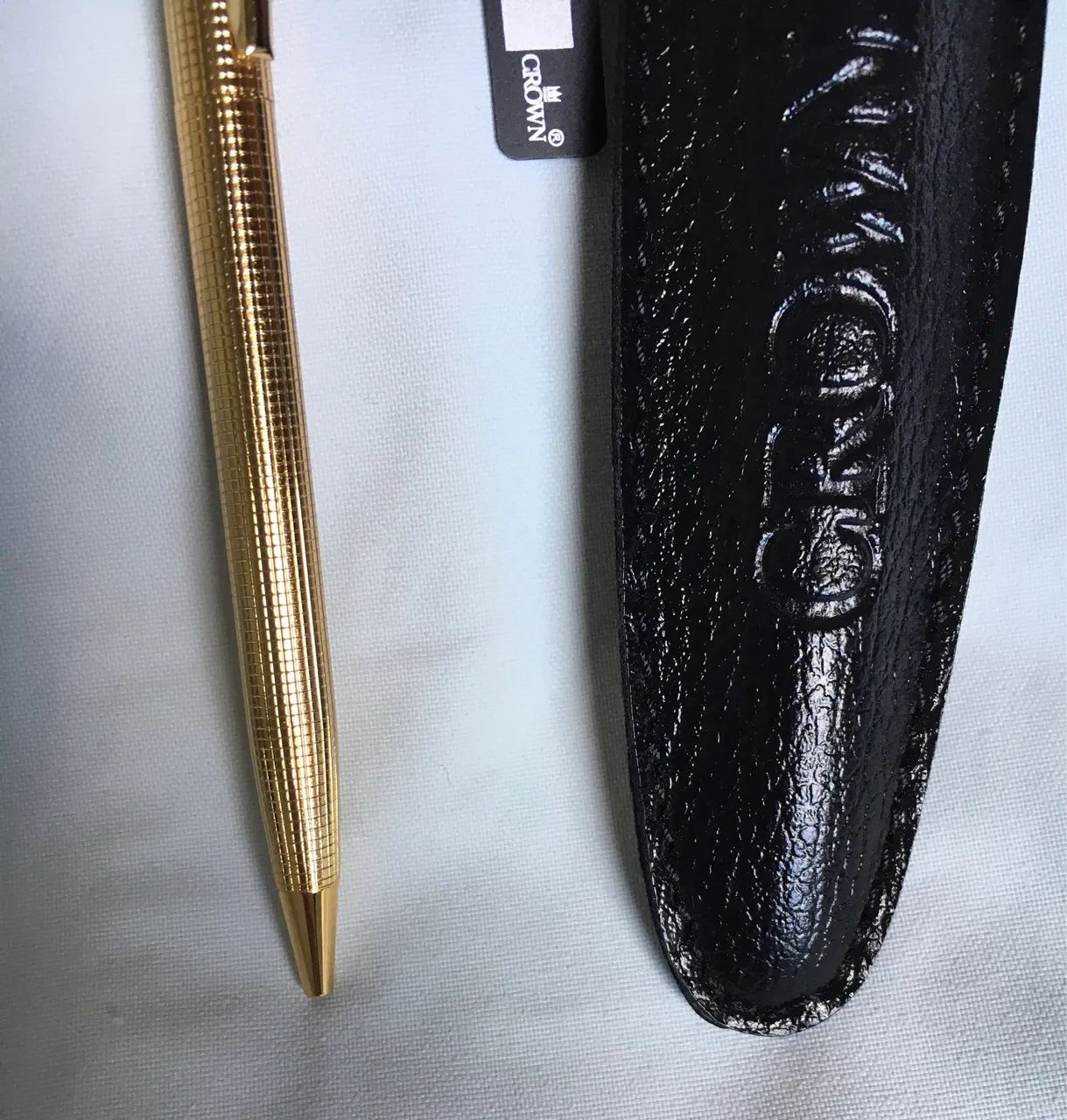 CANETA CROWN LUXO NOVÍSSIMA CASE COURO DOURADA LINDA - Foto 5