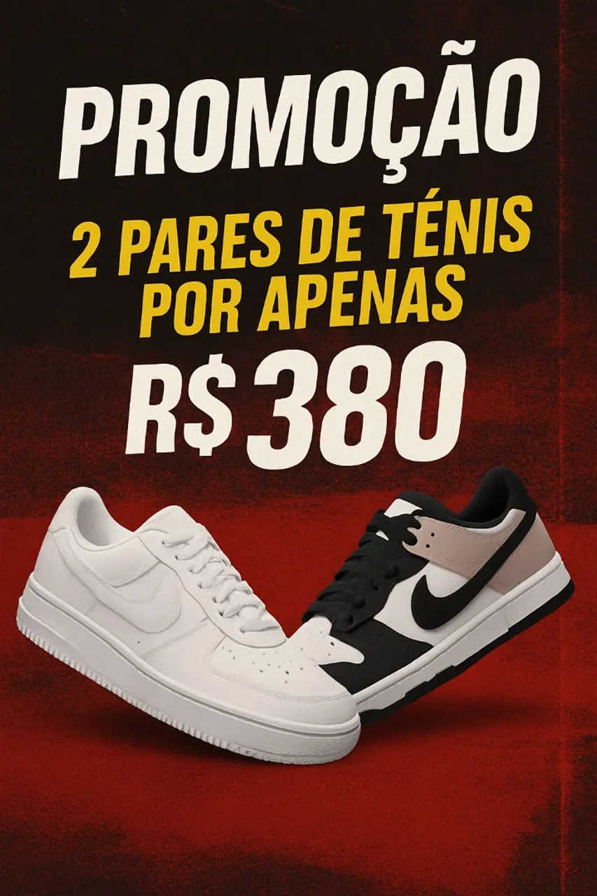Promoção de tênis: 2 pares por R$380!
