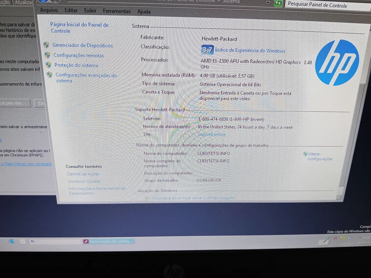 Computador HP - Processador AMD E1-1500