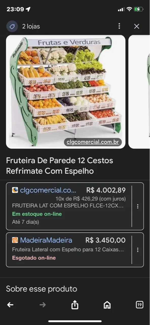 Expositor de frutas e verduras de Parede 12 Cestos